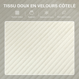 Canapé 3 places velours côtelé style nordique coussins déhoussables beige clair