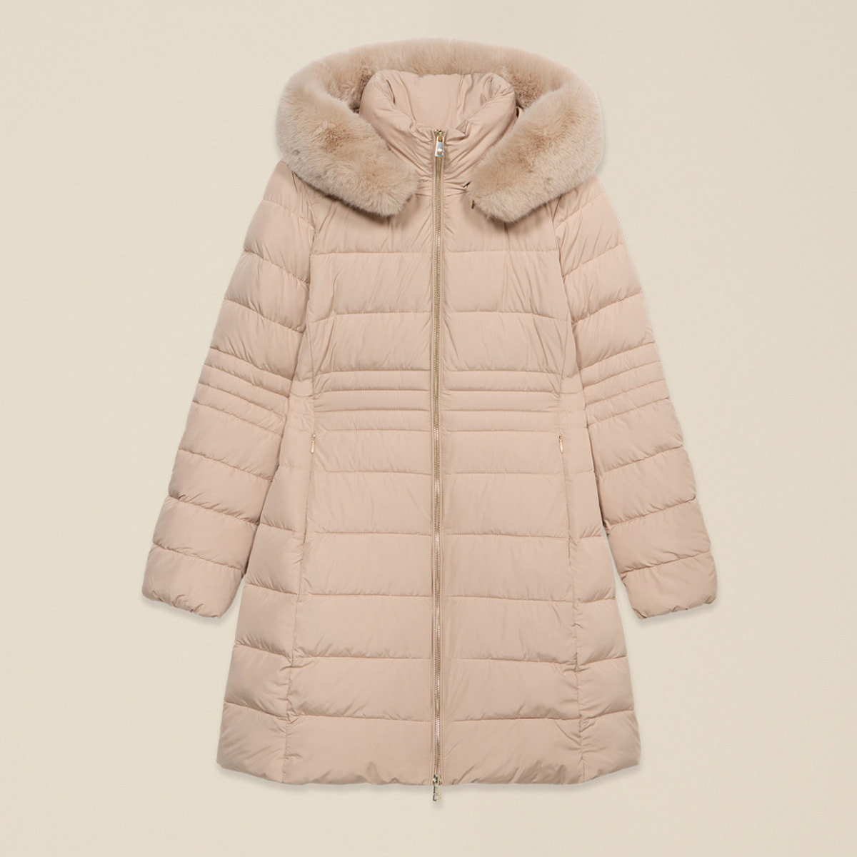 Oltre - Plumífero midi con capucha - Beige