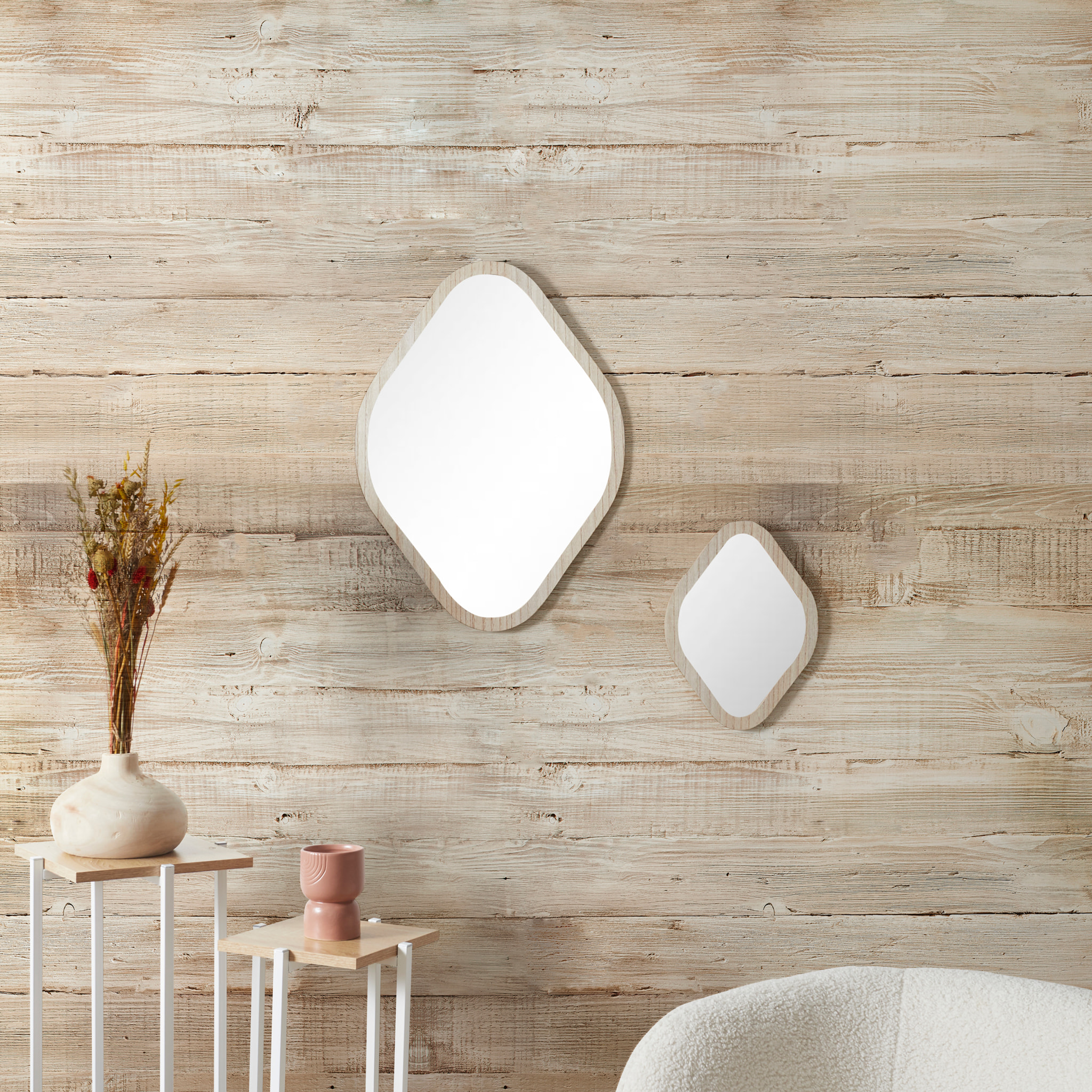 Miroir Deco Contour Bois Losange H60cm Elio