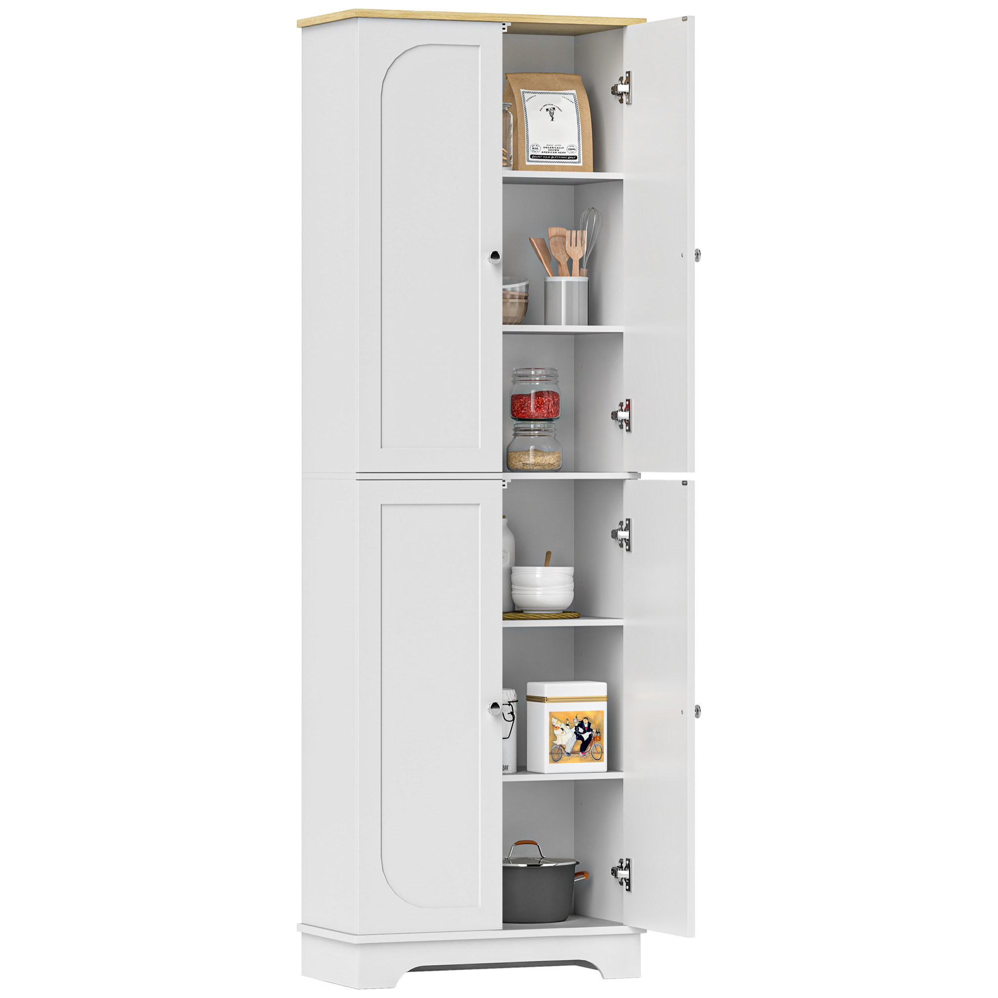 Alacena de Cocina Armario de Cocina Mueble Auxiliar de Cocina con 4 Puertas y Estantes Ajustables para Comedor Salón 60x30x183 cm Blanco