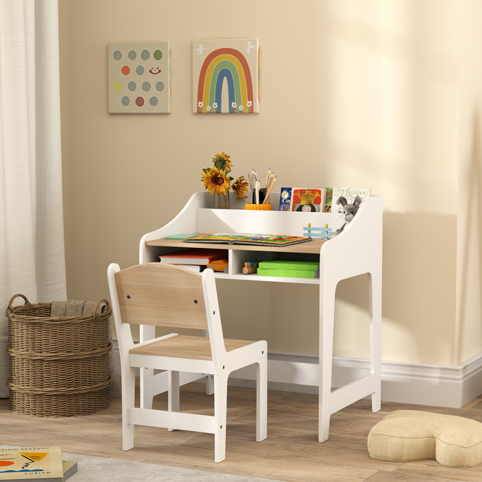Ensemble bureau et chaise enfant 3-8 ans - 5 compartiments de rangement - blanc effet bois naturel