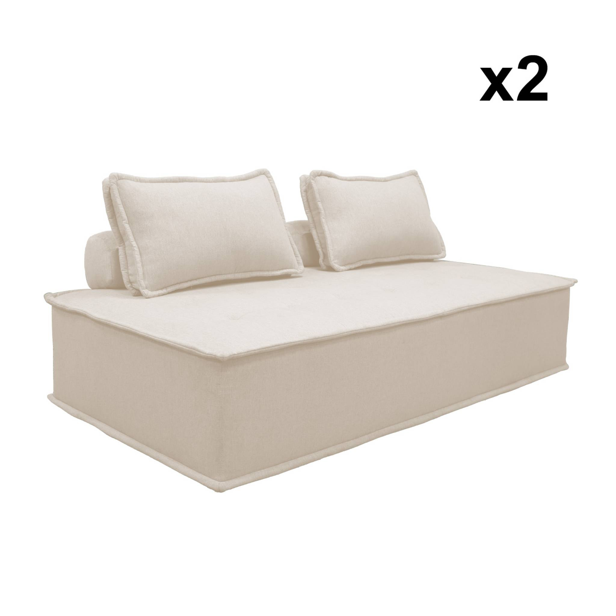 Lot de 2 chauffeuses DAO 2 places pour canapé modulable tissu capitonné crème