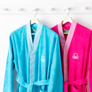 Albornoz 380gsm 100% algodón con ribete jacquard azul summer benetton