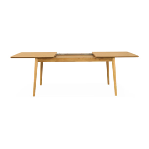 Table à manger rectangulaire extensible bois d'hévéa et placage chêne 6-8 places LINA
