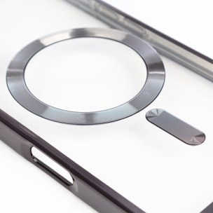 Cover trasparente con copertura della fotocamera, bordi neri, antiurto e anti-impronte. Magsafe per iPhone 16.