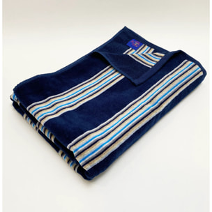 Serviette de plage M éponge velours Jacquard - Milonga Bleu Marine - 400g/m²