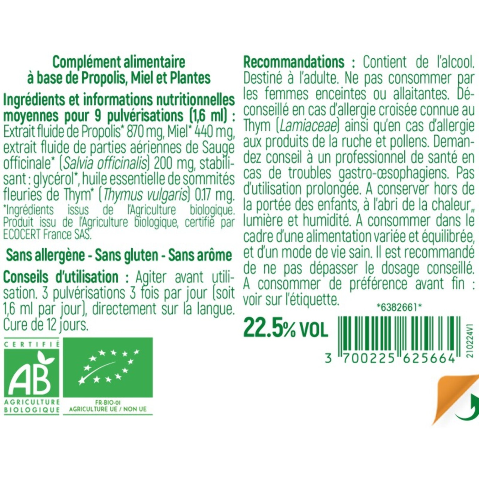 NUTRI EXPERT - Propolis BIO - Défenses naturelles & apaisement des voies respiratoires - Miel, Sauge, Thym - Maux du quotidien - Sans arôme ni allergène - Usage quotidien - Spray 20ml