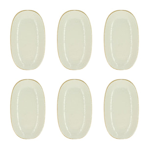 Lot de 6 assiettes ovales en porcelaine blanche et liseré beige 23,5cm NUANCE