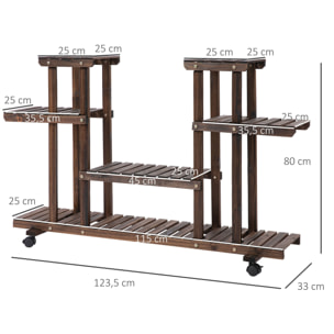 Estantería para Plantas de 4 Niveles con Ruedas Soporte para Macetas Soporte para Plantas para Interiores y Exteriores 123,5x33x80 cm Marrón