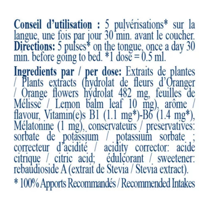 NUTRIEXPERT - Mélatonin Spray 1mg - Favorise L'Endormissement - Améliore Le Sommeil - Evite Les Insomnies Dues Au Décalage Horaire - Spray Lingual Action Rapide - Sans Accoutumance - Flacon de 20ml