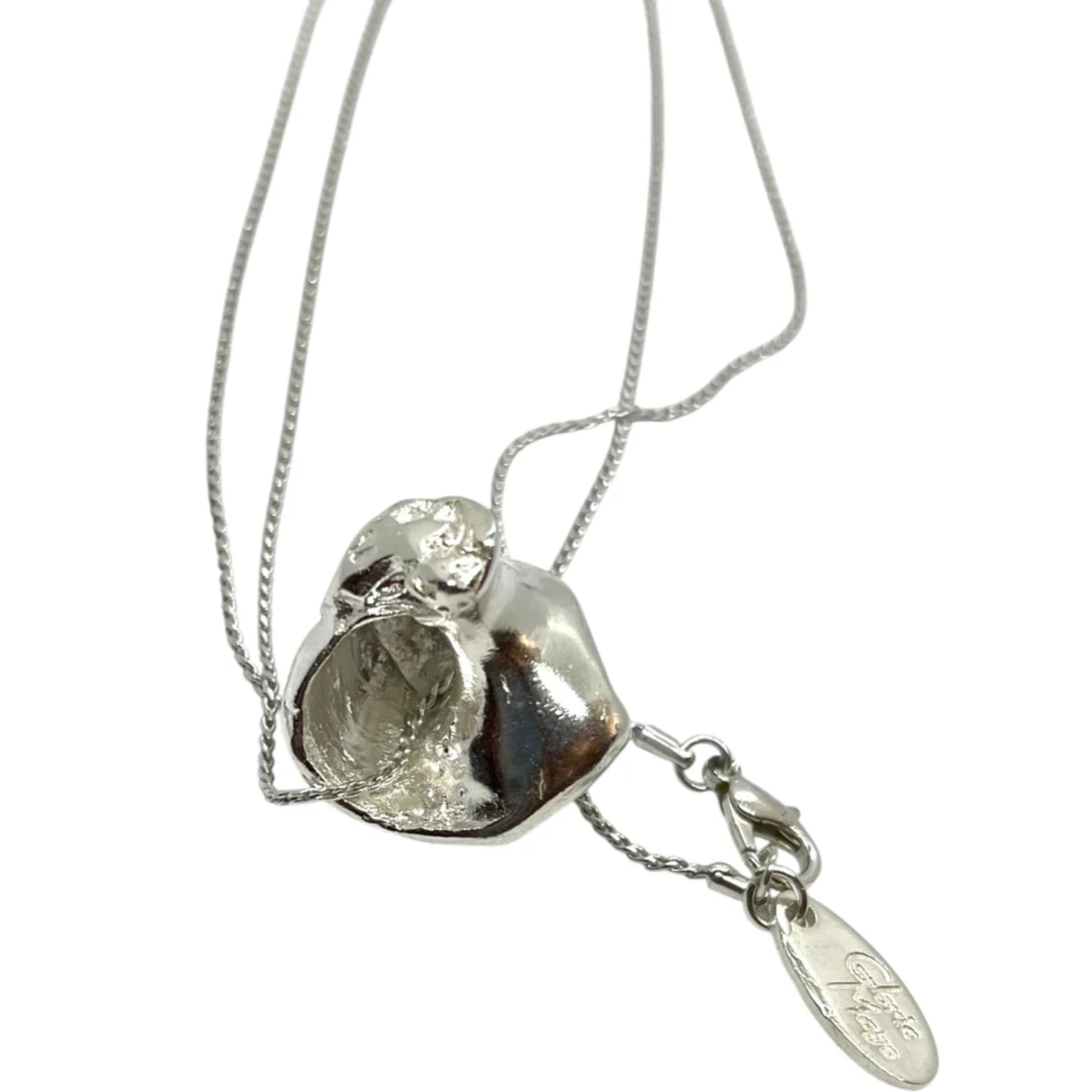 Collar largo caracola artesanal 3D plata 10µ