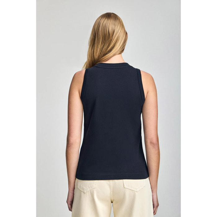 Maglietta basic blu marino smanicata a girocollo con logo Rigby Go ricamato