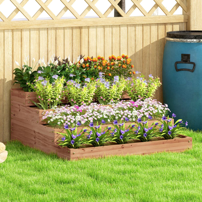 Jardinera de Madera Elevada de 4 Niveles Jardinera Exterior Grande con Diseño de Escalera Huerto Urbano para Cultivos Plantas Flores para Patio Terraza Balcón 113x113x46 cm Café Oscuro