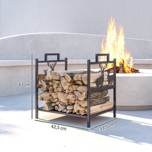 Outsunny Estante de Leña Metálico, 42,5x33,5x43 cm, Leñero Exterior Decorativo Resistente con Asas, Soporte de Madera para Chimenea, para Jardín, Terraza