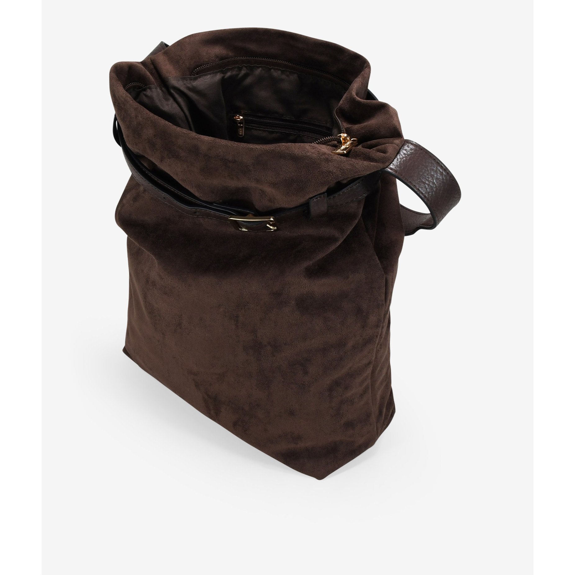 Bolso de hombro marrón con cinturón