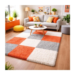 Tapis poils longs shaggy tissé motif damier JOJU