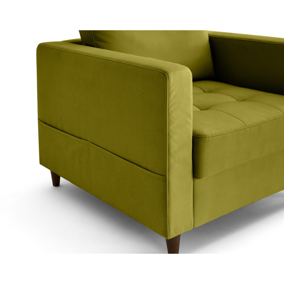 Anna - fauteuil avec poche en velours - pieds en bois - Vert Olive