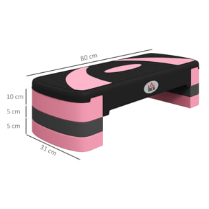 Step de Aeróbic Step para Fitness Antideslizante con Altura Regulable 3 Niveles de 80x31x10/15/20 cm Tabla Plataforma Stepper para Deporte y Ejercicio en Casa Gimnasia Carga 150 kg Rosa