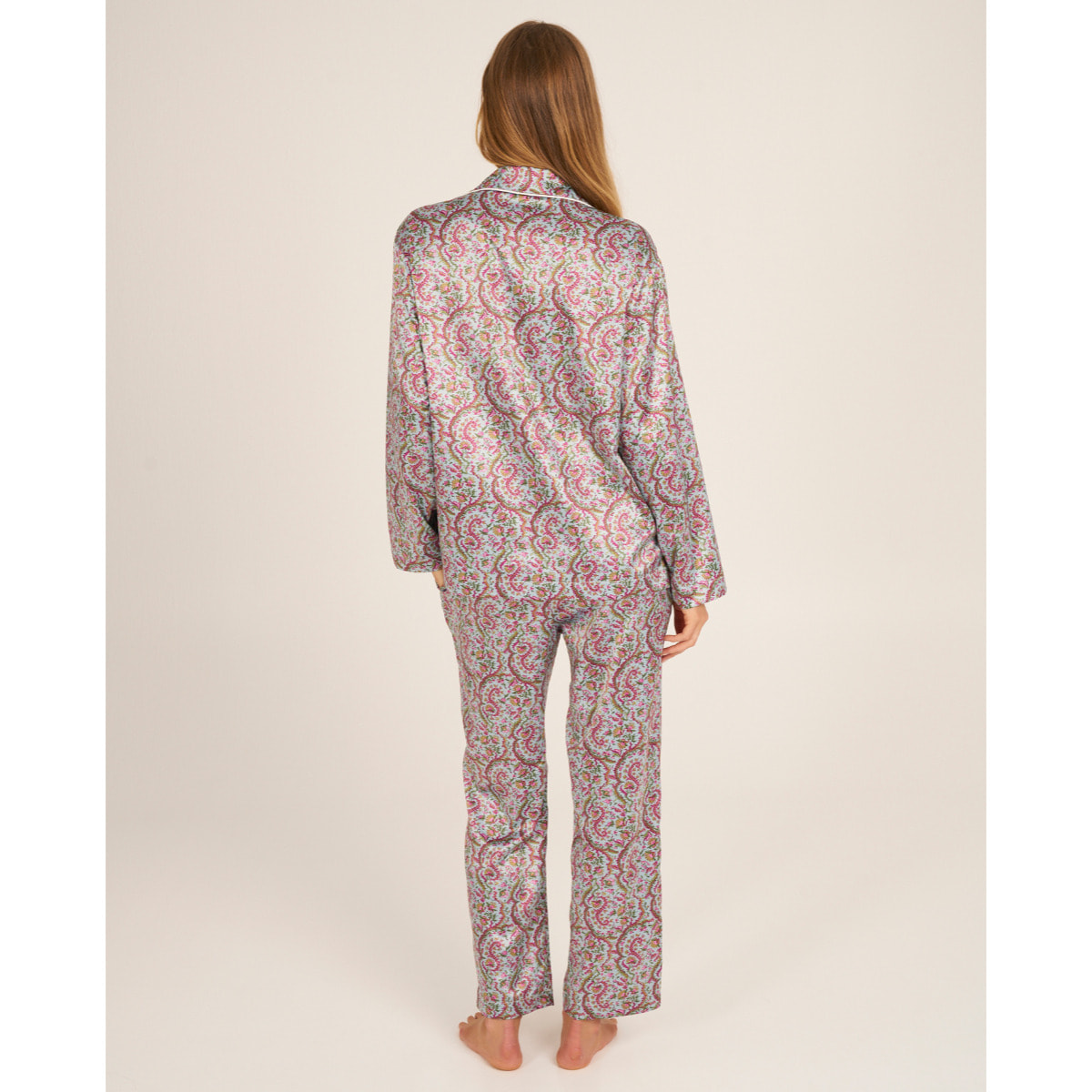 Camiseta de pijama de mujer estampada con cierre de botones