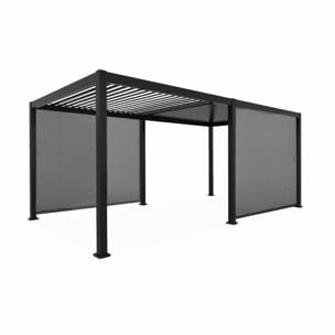 Pergola Bioclimatique gris anthracite 300x600cm. aluminium à lames orientables + 2 stores 3m