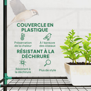Serre de jardin balcon avec étagères métalliques 3 niveaux 3 portes acier noir PVC transparent