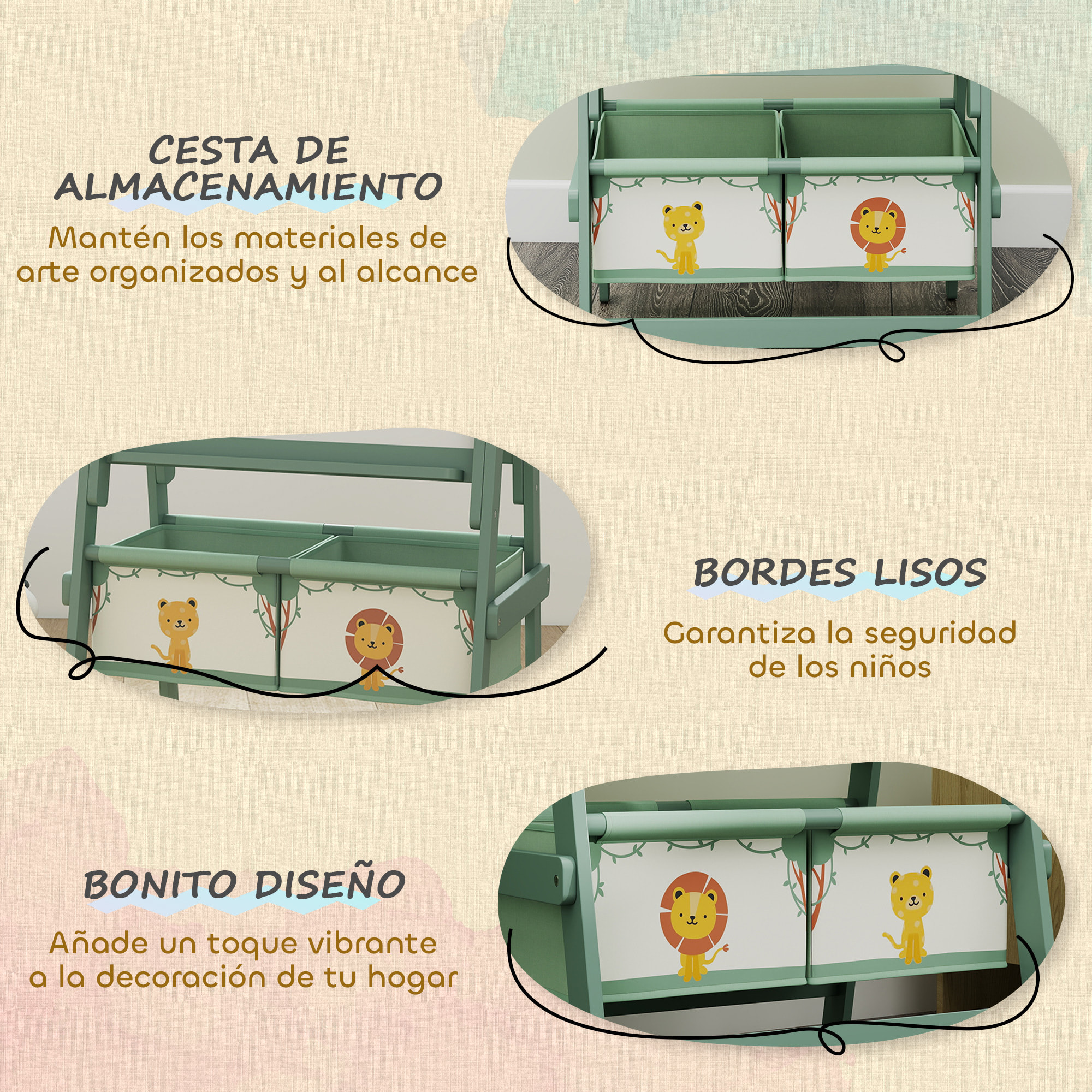 Pizarra Infantil Caballete 3 en 1 Pizarra Infantil de Doble Cara Caballete de Pintura para Niños de +3 Años con Rollo de Papel y Cestas de Almacenamiento 54x46x94 cm Verde