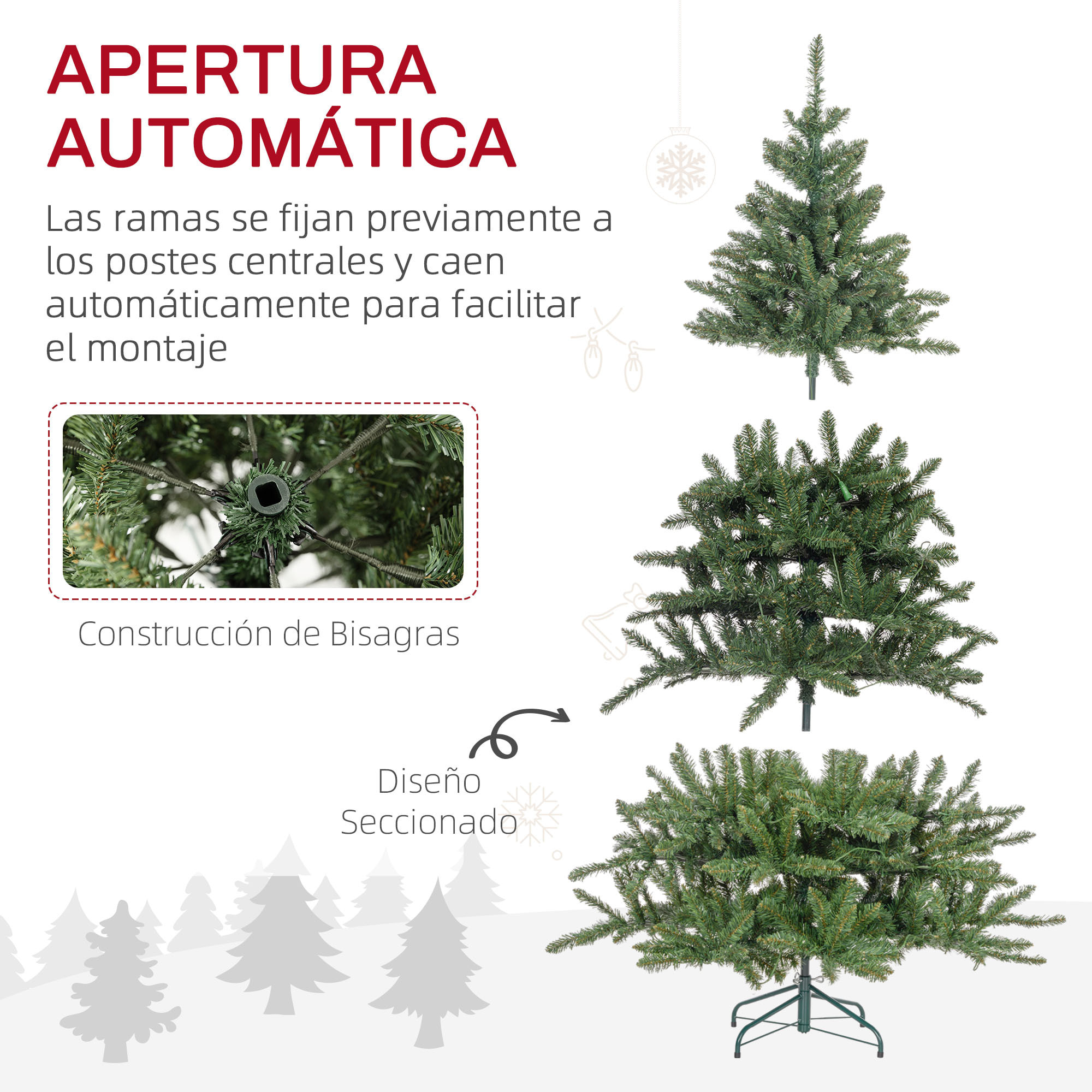 Árbol de Navidad 180 cm Árbol de Navidad Artificial con 310 Luces LED 872 Ramas y Soporte de Metal Árbol Navideño para Salón Interior Verde