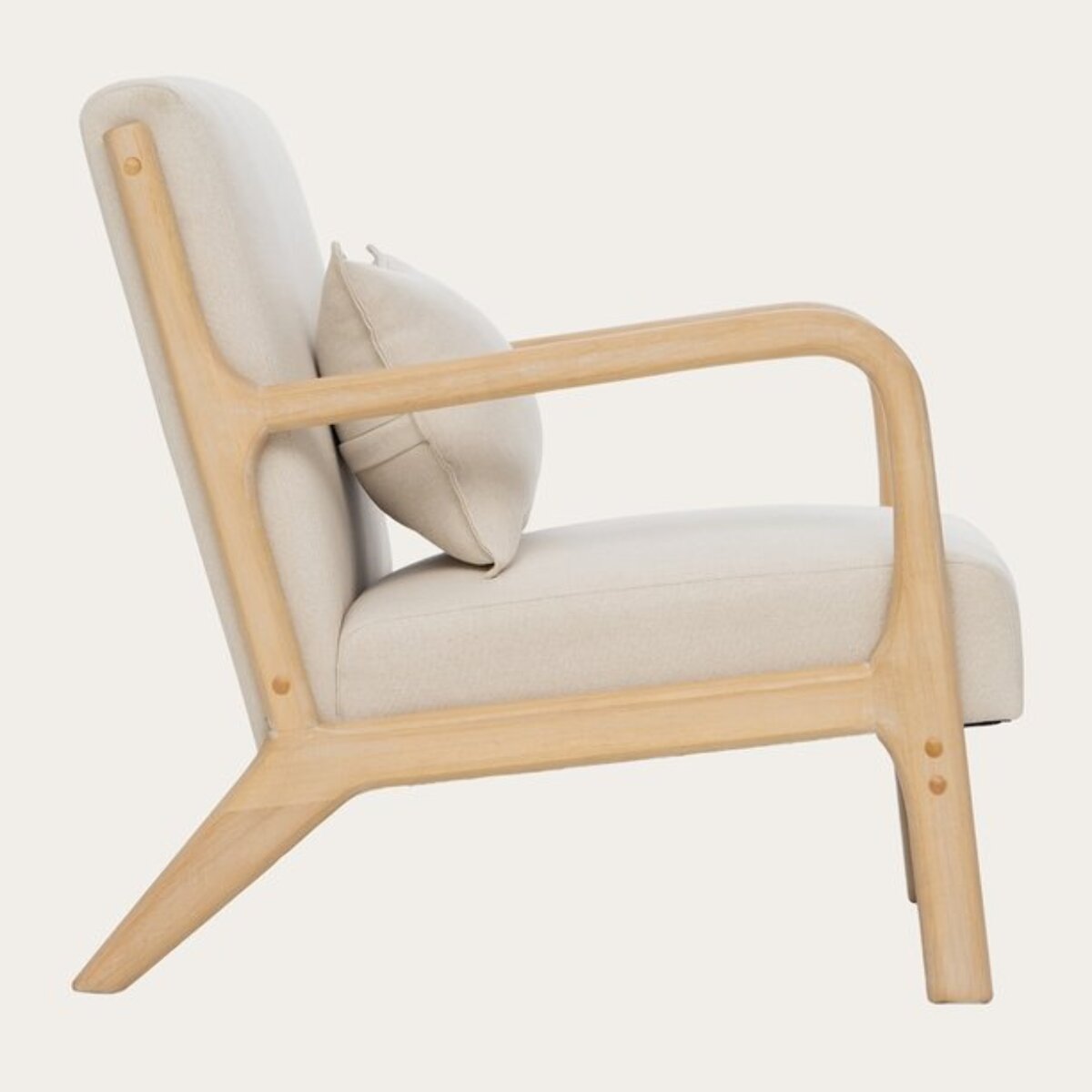 Fauteuil Bruno -bois massif dhévéa et revêtement-couleur beige 66 x 76 x 80 cm