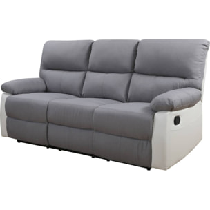 Canapé relax "Lincoln" - 197 x 89 x 103 cm - 3 places - Blanc / Gris clair
