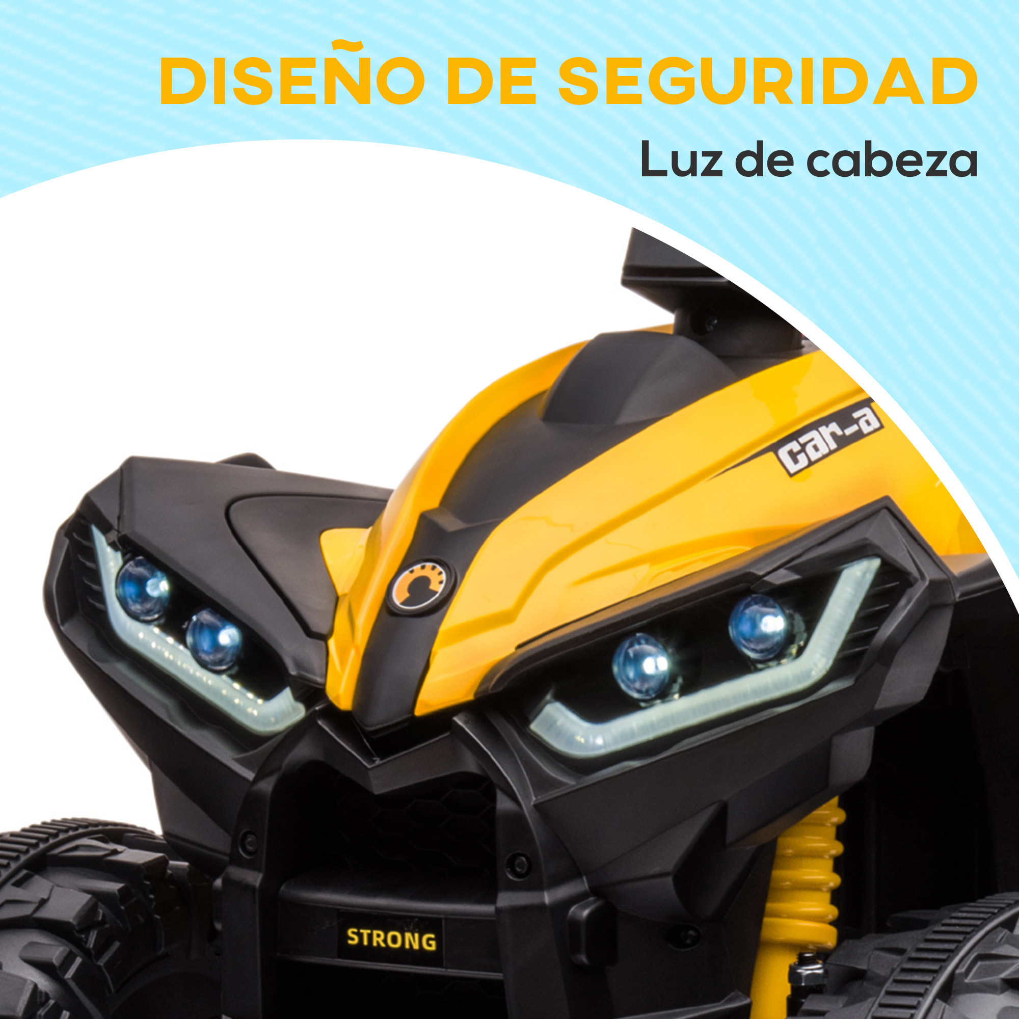 Quad Eléctrico para Niños 12V, Quad para Niños de 3-5 Años, con 2 Motores, Velocidad Ajustable 3-6km/h, Faros, Bocina, Música, USB, Avance y Retroceso, Amarillo