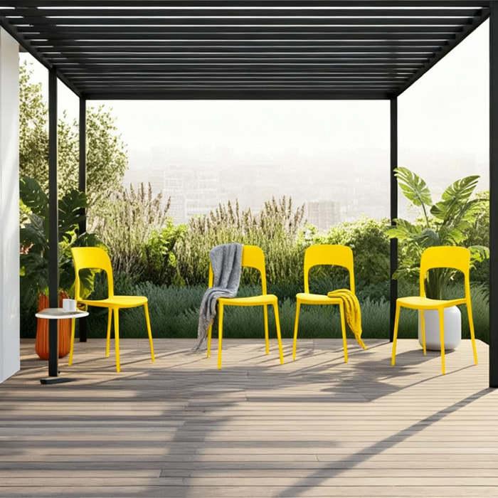 Set 4 Sedie Da Giardino In Polipropilene Impilabili Leggere E Resistenti Ideali Per Esterni Terrazze Giardini Bar Dehors Ristoranti Giallo