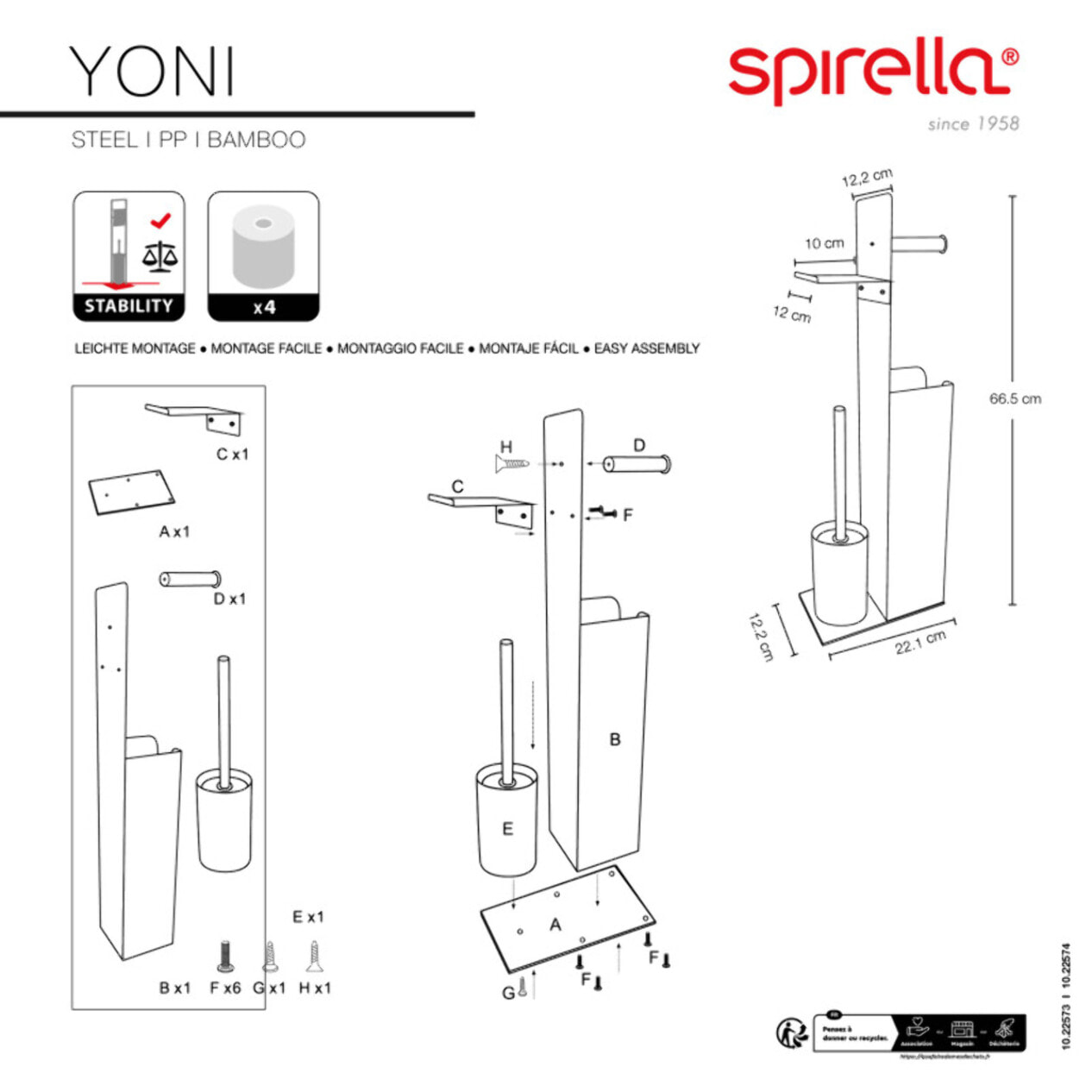 Combiné Wc avec support smartphone Acier & Bambou YONI Blanc mat Spirella