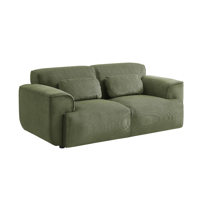 Canapé Wallas. 2 places. tissu velours côtelé vert L 180 x P 98 x H 73cm