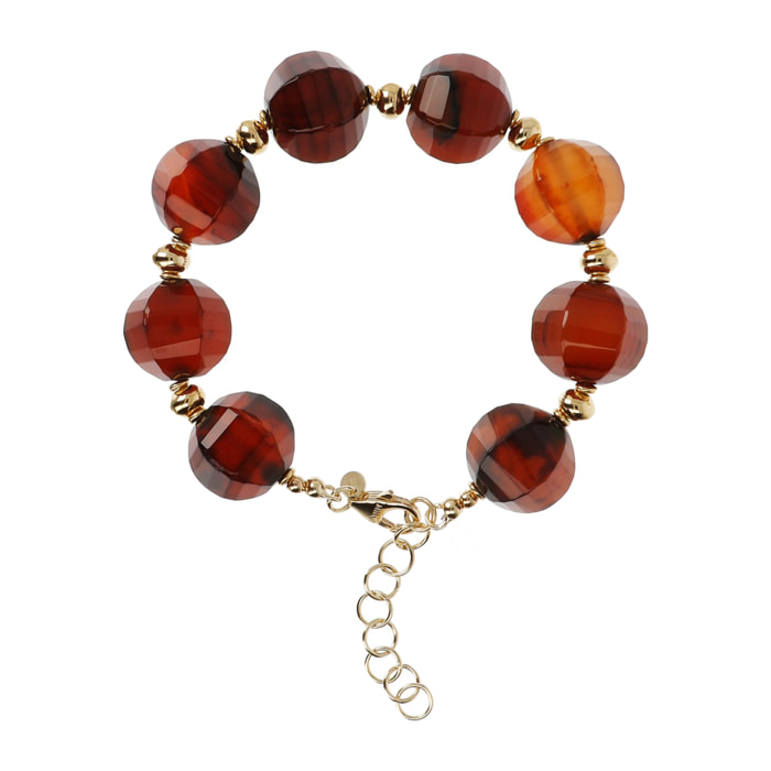 Bracciale in Argento 925 placcato Oro Giallo 18kt con Sfere in Corniola Rossa