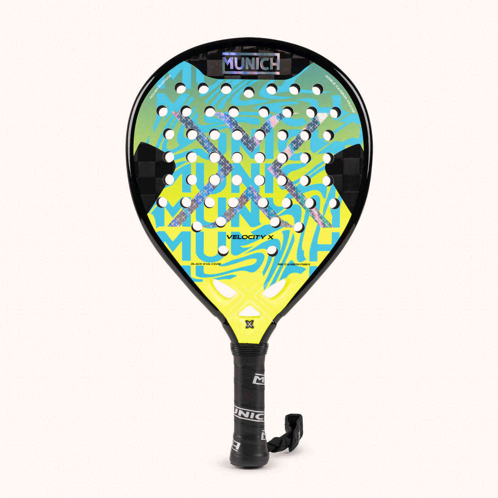 MUNICH VELOCITY X Pala de pádel de alto rendimiento con acabado rugoso y fibra de carbono 18K
