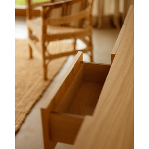 Aparador con 4 cajones de chapa de madera de roble natural de 176x40cm Alto: 75 Largo: 176 Ancho: 40