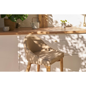 Tabouret de bar design en tissu beige et bois clair H66.5 cm DALIA