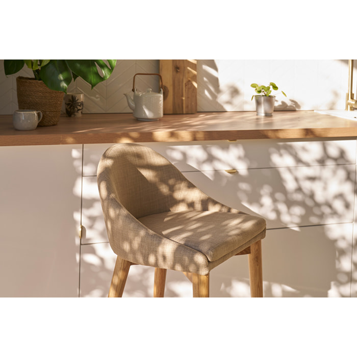 Tabouret de bar design en tissu beige et bois clair H66.5 cm DALIA