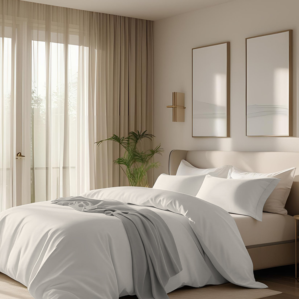 Parure copripiumino in raso tinta unita avorio