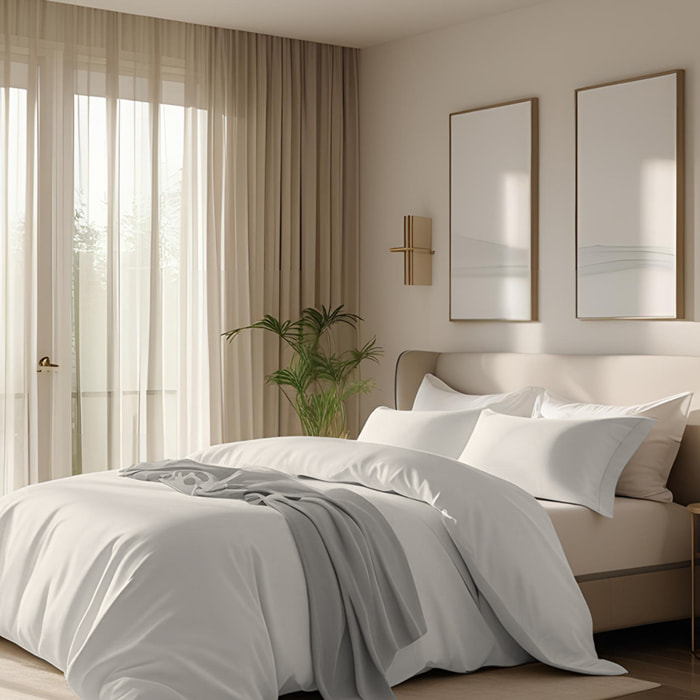 Parure copripiumino in raso tinta unita avorio