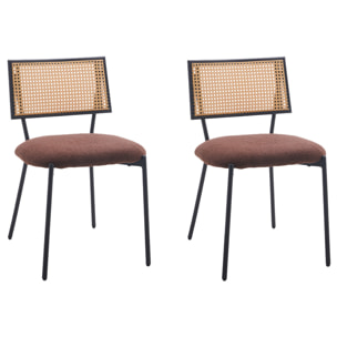Luciano - lot de 2 chaises cannage - en tissu bouclette - Marron