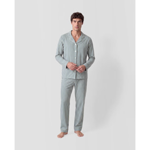 Pijama largo camisero algodón raya mare verde azul