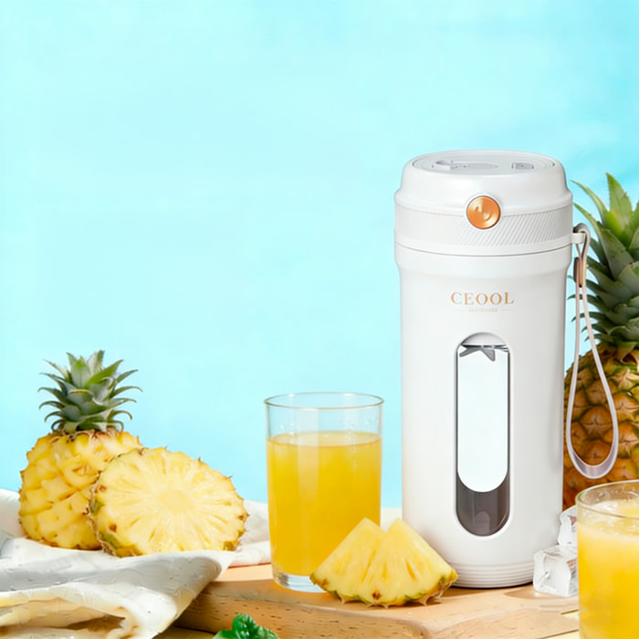 Batidora portátil de 350ml con 10 cuchillas de acero, batería recargable de 3.000mAh, lanyard para transporte y agujero para pajita.