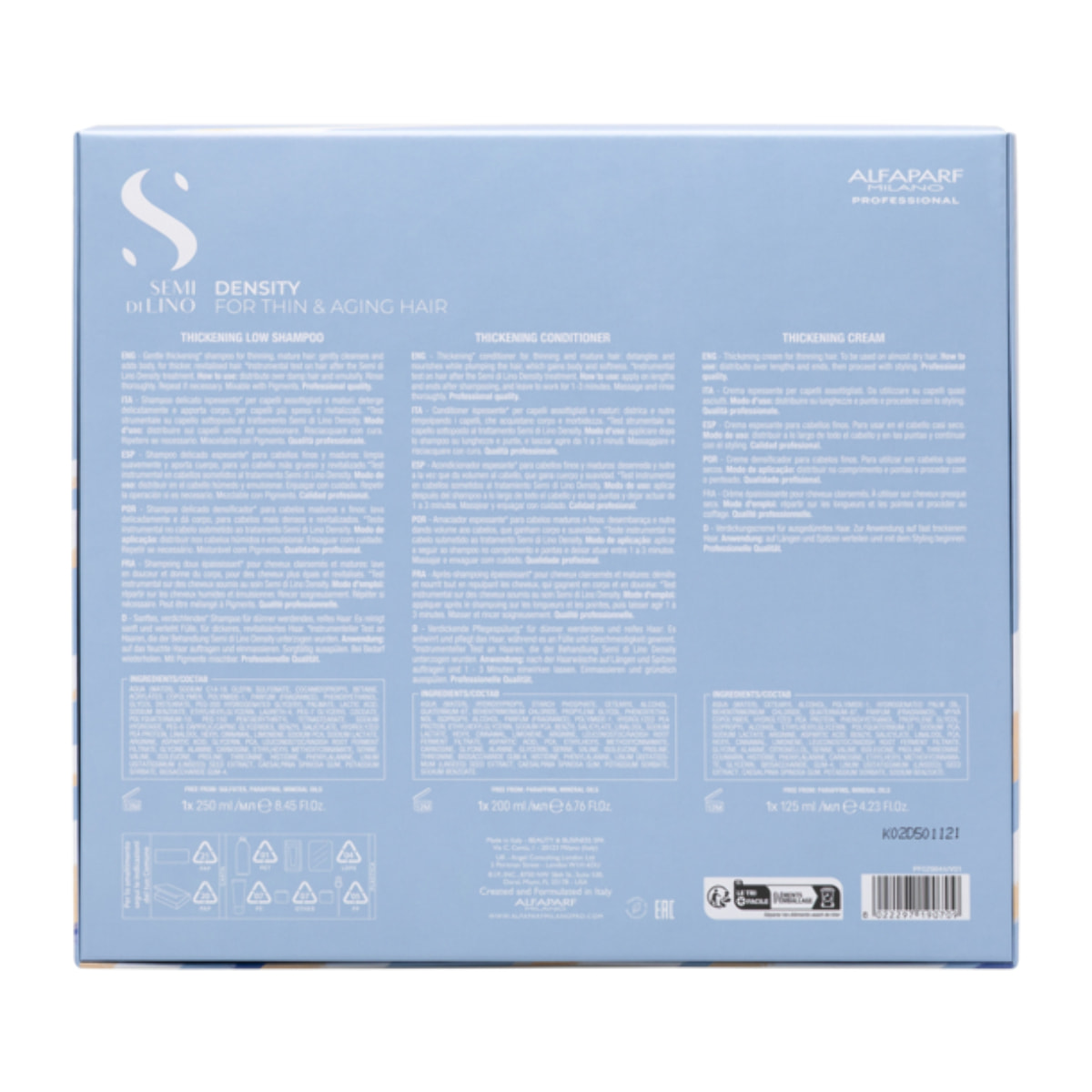 ALFAPARF MILANO Set Holiday Semi Di Lino Density Shampoo 250ml + Conditioner 200+ Cream 125ml