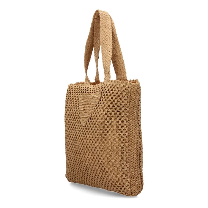 Bolso de hombro para mujer, material de rafia, diseño elegante y moderno con adorno en la parte delantera