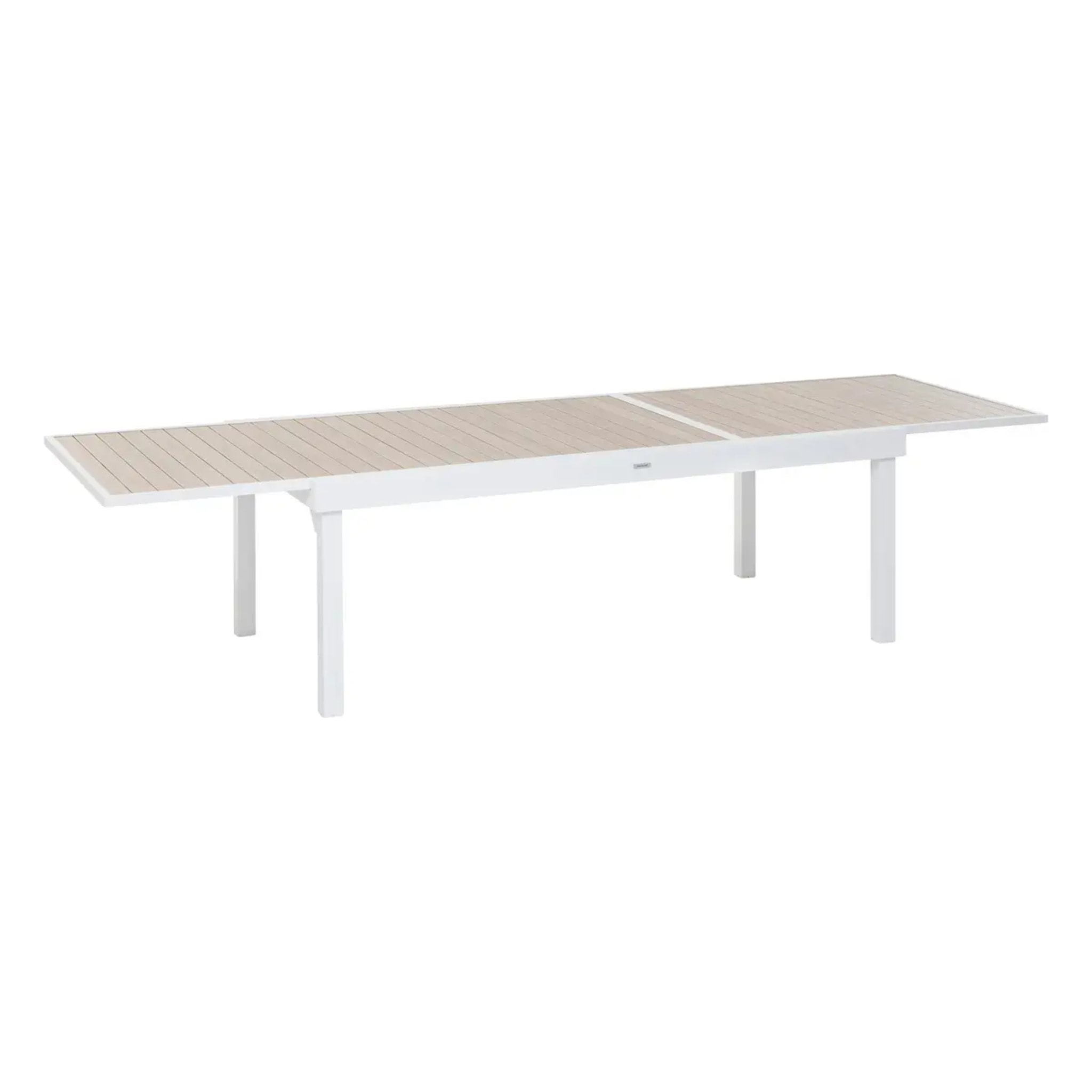 Table de jardin extensible "Piazza" lin & blanc 12 places en aluminium traité en epoxy