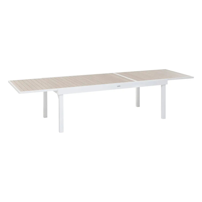 Table de jardin extensible "Piazza" lin & blanc 12 places en aluminium traité en epoxy