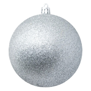 Boule de Noël plastique 100mm x6 argent et blanc