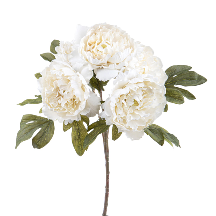 Peonia Con 5 Fiori. Altezza 50 Cm - Pezzi 3 - 20X50X20cm - Colore: Bianco - Bianchi Dino - Fiori Artificiali