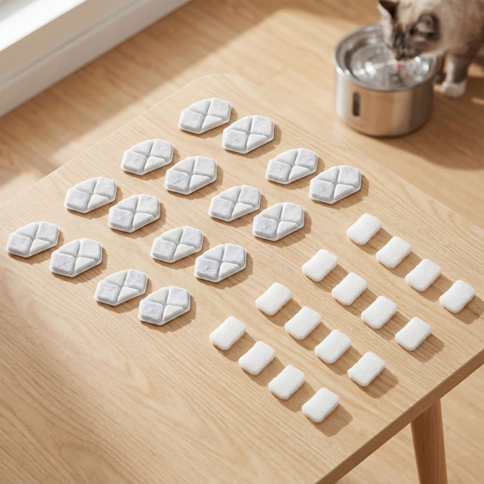 Filtre fontaine eau chat 16 pcs triple système de filtration blanc